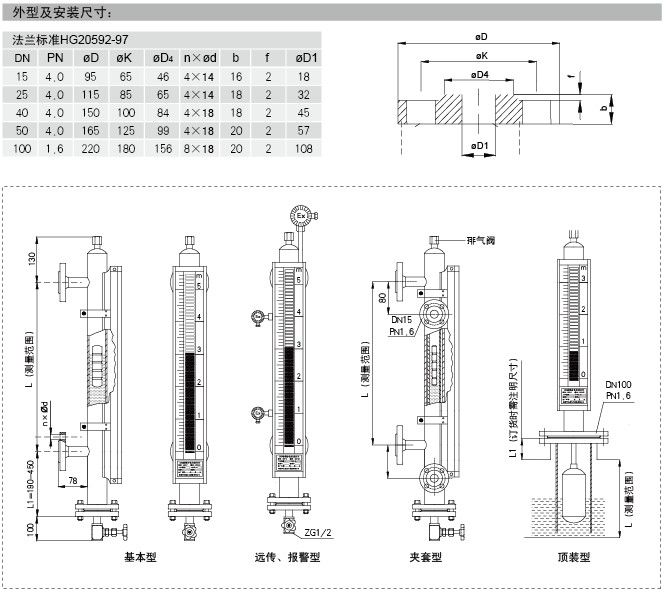 磁浮子液位計-磁翻板液位計-磁性浮子液位計 磁翻板液位計-磁性浮子液位計接線圖安裝圖紙